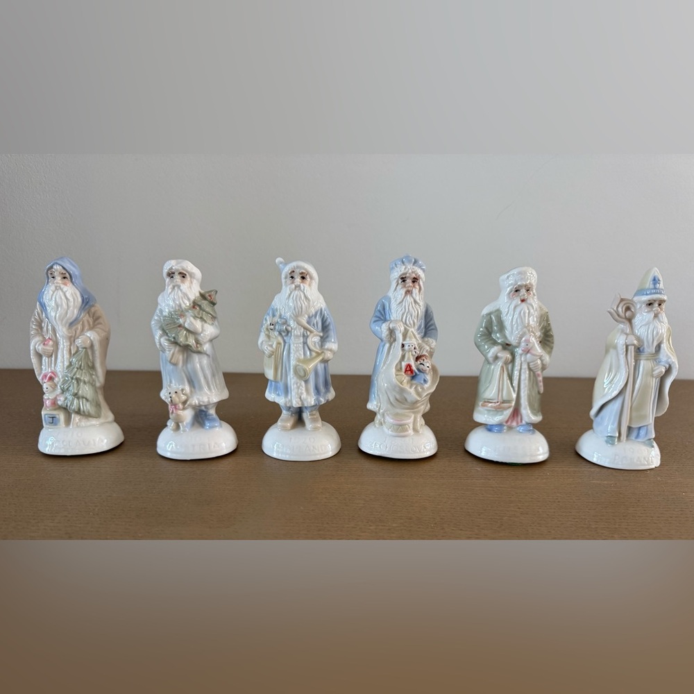 Charming Santa Around The World Ceramic Figurine Collection - Blue and Cream